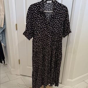 NATURAL LIFE Black Midi Dress with Pink Floral Pattern